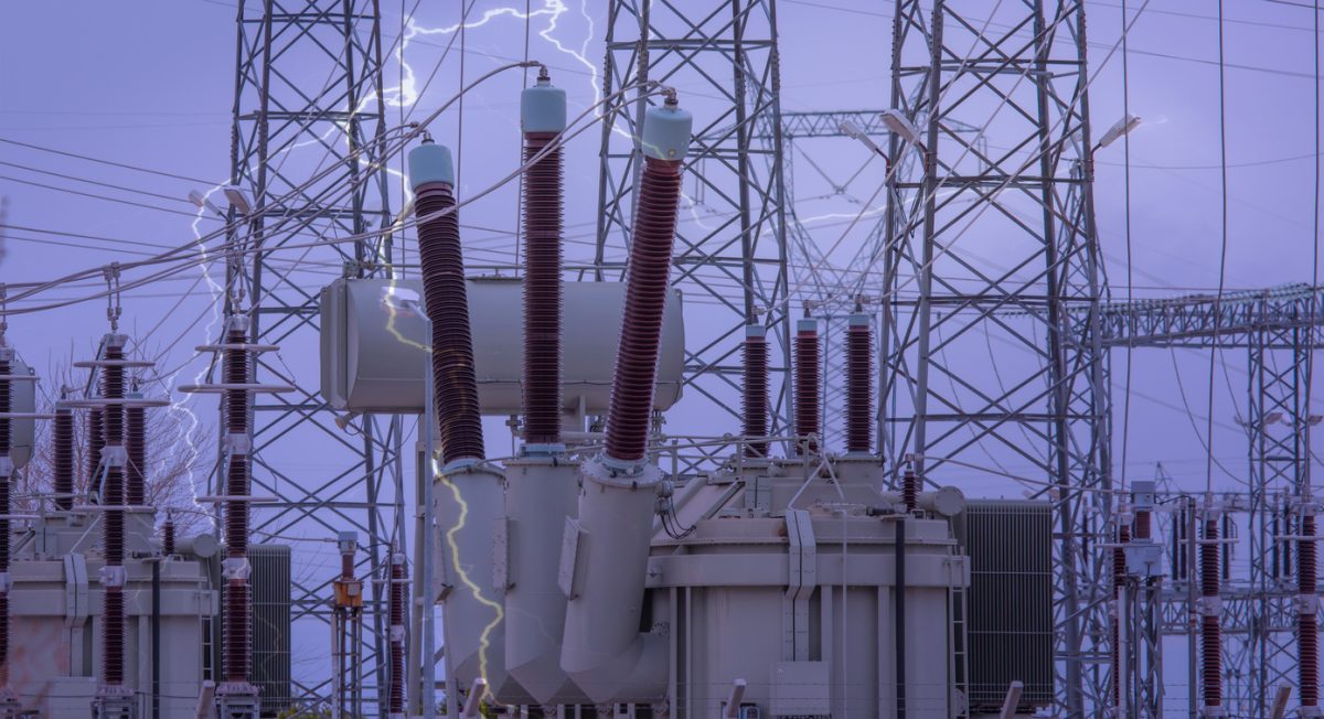High Voltage electric substation transformers with lightning